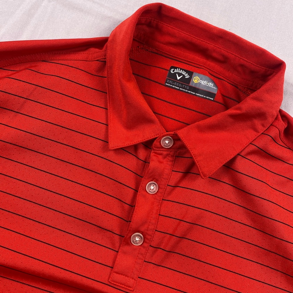 Callaway Opti-Dri Golf Polo Mens XXL 2XL Red Black Striped Stretch Performance